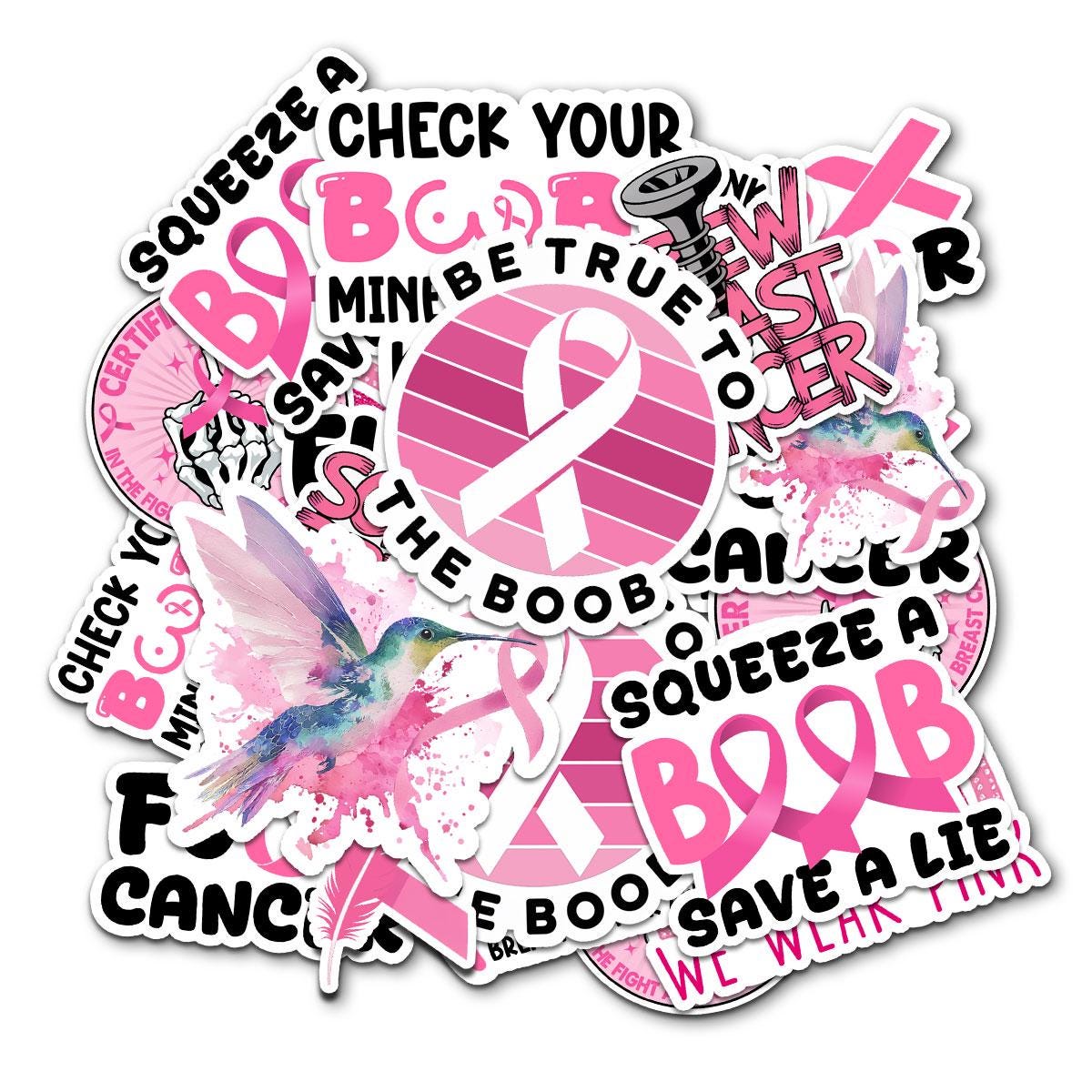 10 Pcs Breast Cancer Stickers Pack | Bold Pink Ribbon Awareness Decals | Funny FU Cancer Gift for Warriors & Survivors
