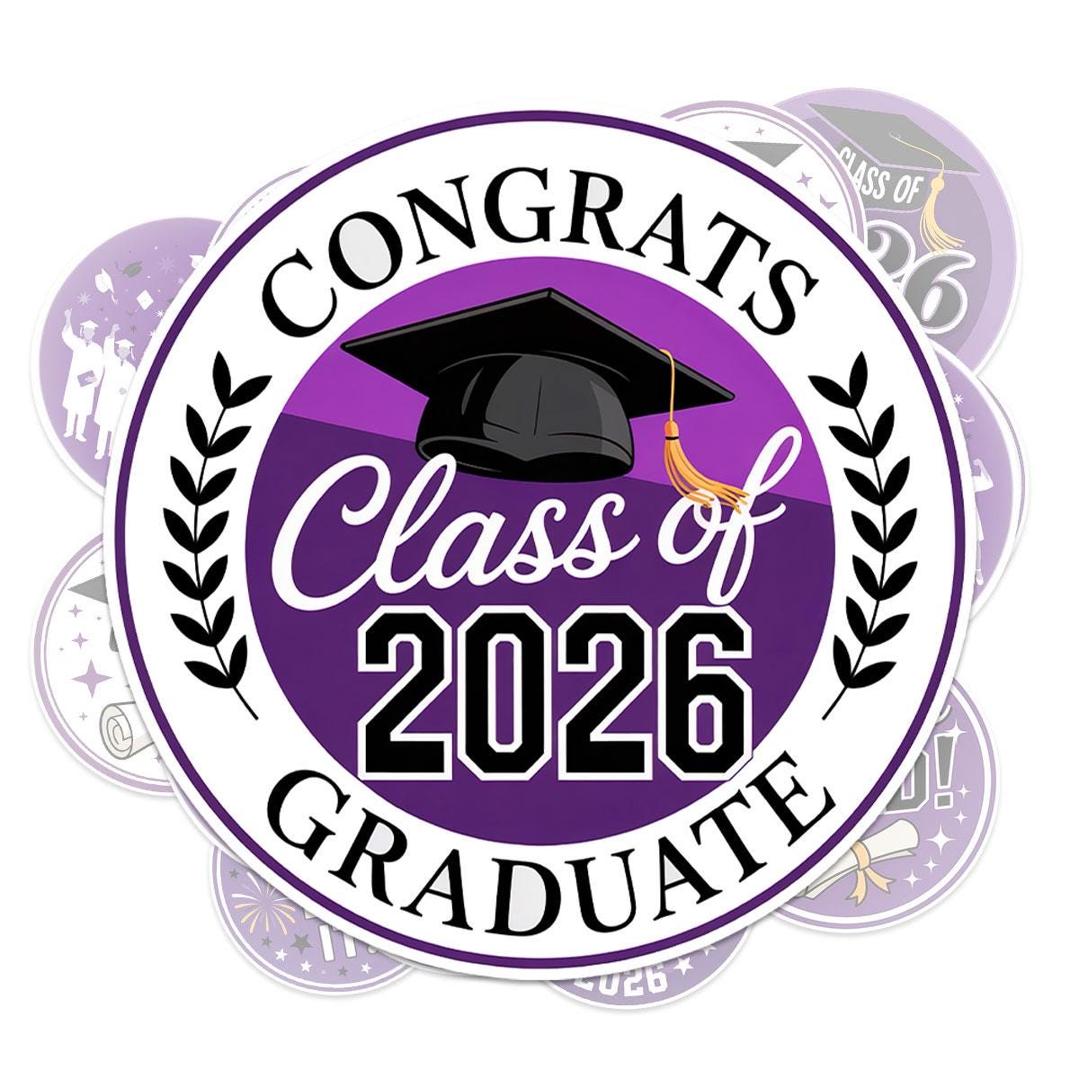 10 Pcs Class of 2026 Graduation Stickers | Purple Congrats Vinyl Decals | Senior Gift for Grads & Scrapbooks