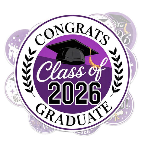 10 Pcs Class of 2026 Graduation Stickers | Purple Congrats Vinyl Decals | Senior Gift for Grads & Scrapbooks