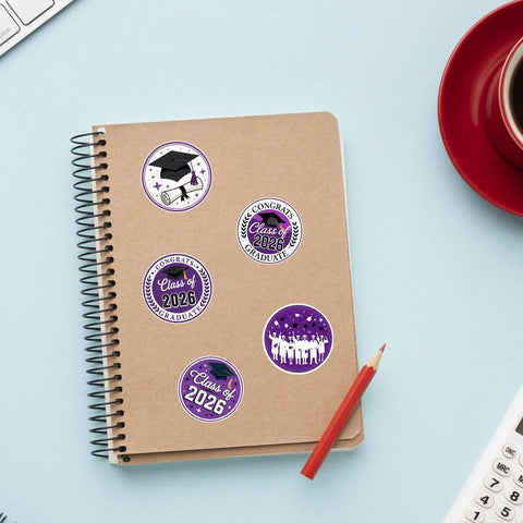 10 Pcs Class of 2026 Graduation Stickers | Purple Congrats Vinyl Decals | Senior Gift for Grads & Scrapbooks