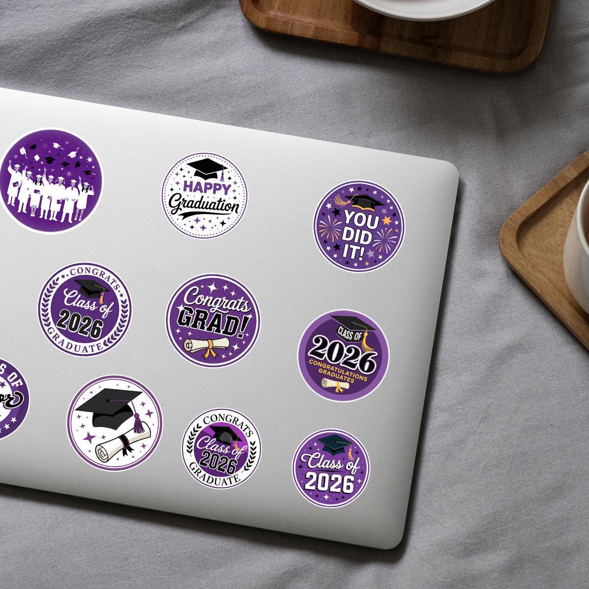 10 Pcs Class of 2026 Graduation Stickers | Purple Congrats Vinyl Decals | Senior Gift for Grads & Scrapbooks