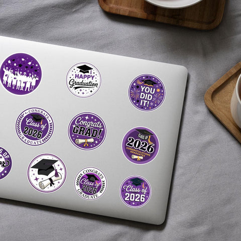 10 Pcs Class of 2026 Graduation Stickers | Purple Congrats Vinyl Decals | Senior Gift for Grads & Scrapbooks