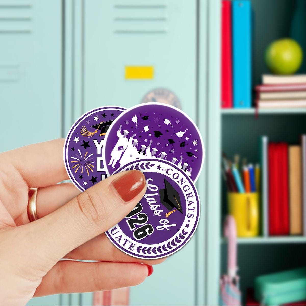 10 Pcs Class of 2026 Graduation Stickers | Purple Congrats Vinyl Decals | Senior Gift for Grads & Scrapbooks