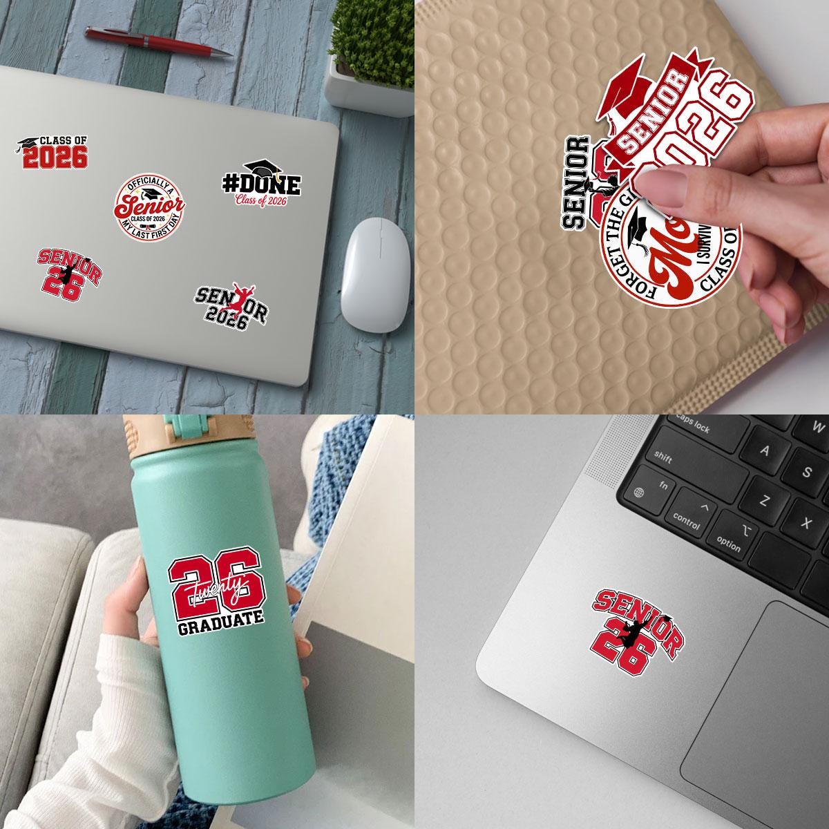 10 Pcs Class of 2026 Graduation Stickers | Bold Red Senior Vinyl Decals | Gift for Grads, Moms & Scrapbooks