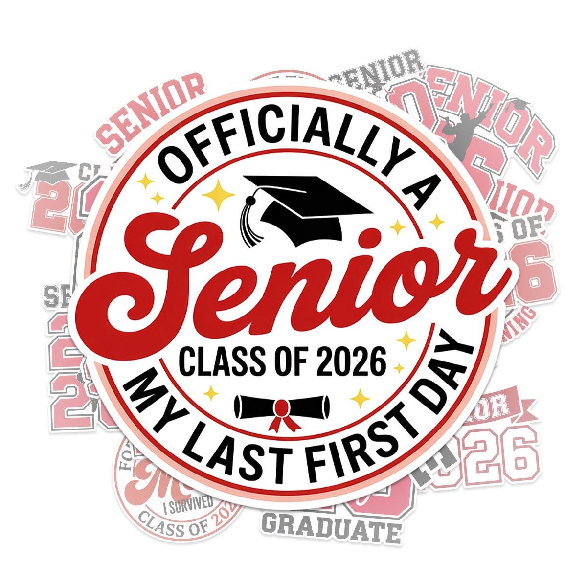 10 Pcs Class of 2026 Graduation Stickers | Bold Red Senior Vinyl Decals | Gift for Grads, Moms & Scrapbooks
