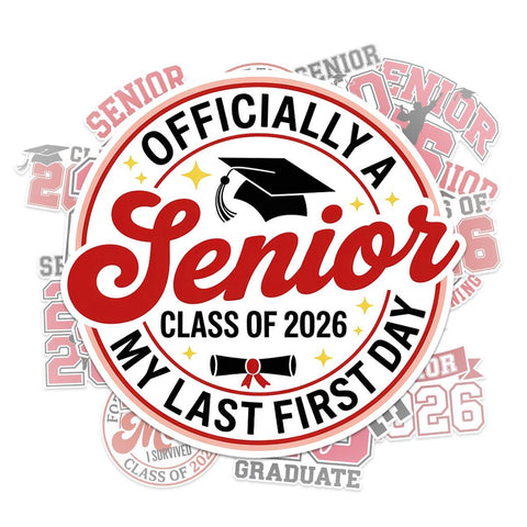 10 Pcs Class of 2026 Graduation Stickers | Bold Red Senior Vinyl Decals | Gift for Grads, Moms & Scrapbooks