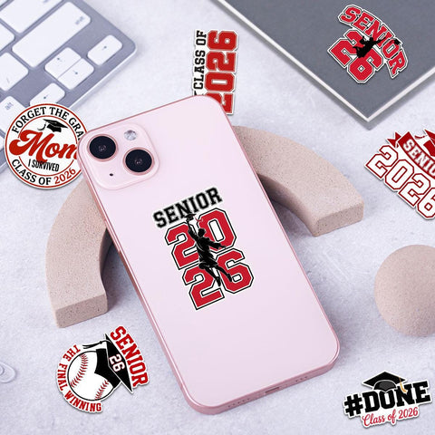 10 Pcs Class of 2026 Graduation Stickers | Bold Red Senior Vinyl Decals | Gift for Grads, Moms & Scrapbooks