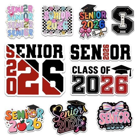 10 Pcs Class of 2026 Stickers Pack | Fun & Bold Senior 2026 Vinyl Decals | Gift for Grads, Scrapbook, Water Bottle, Laptop