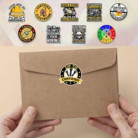 10 Pcs Electrician Stickers Pack | Funny Electrical Vinyl Decals | Certified Apprentice Gift for Lineman & Technicians