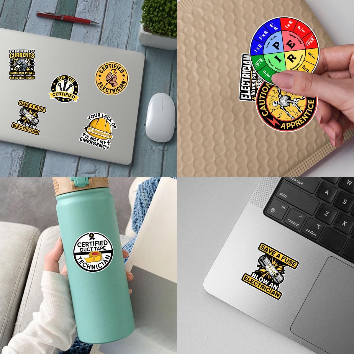 10 Pcs Electrician Stickers Pack | Funny Electrical Vinyl Decals | Certified Apprentice Gift for Lineman & Technicians
