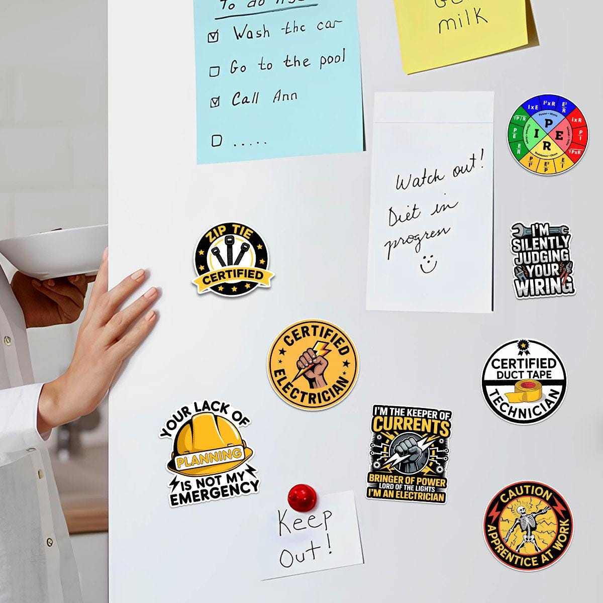 10 Pcs Electrician Stickers Pack | Funny Electrical Vinyl Decals | Certified Apprentice Gift for Lineman & Technicians