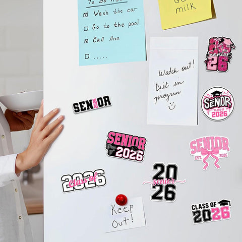 10 Pcs Class of 2026 Pink Graduation Stickers | Senior 2026 Vinyl Decals | Cute Gift for Grads, Scrapbook, Laptop & Water Bottles