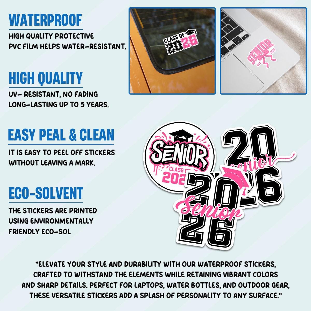 10 Pcs Class of 2026 Pink Graduation Stickers | Senior 2026 Vinyl Decals | Cute Gift for Grads, Scrapbook, Laptop & Water Bottles