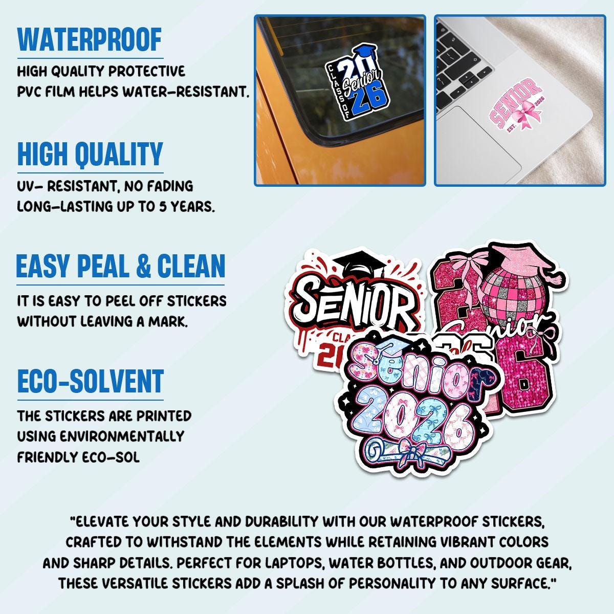 10 Pcs Class of 2026 Senior Stickers Pack | Colorful Graduation Vinyl Decals | Gift for Grads, Scrapbooks, Water Bottles