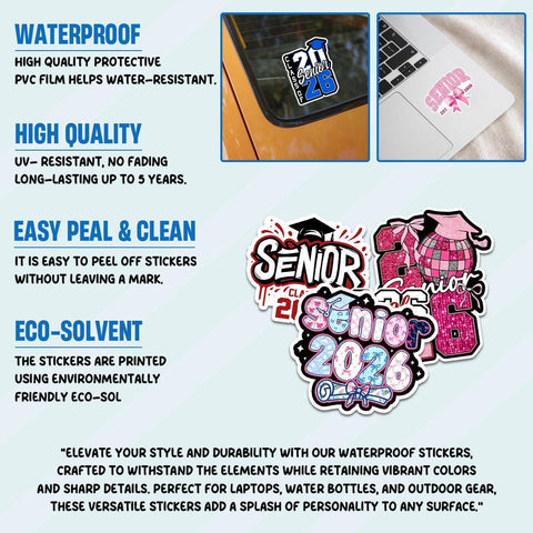 10 Pcs Class of 2026 Senior Stickers Pack | Colorful Graduation Vinyl Decals | Gift for Grads, Scrapbooks, Water Bottles