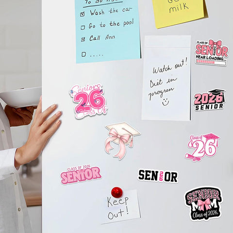 10 Pcs Class of 2026 Senior Stickers | Pink Graduation Vinyl Decals | Fun & Cute Gift for Grads, Water Bottles, Scrapbooks