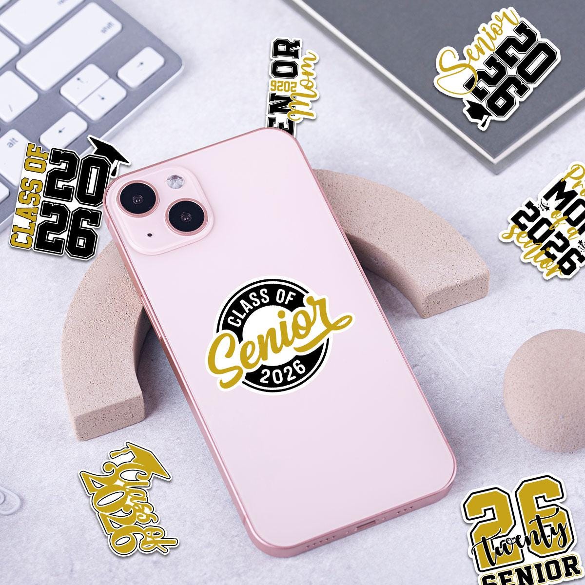 10 Pcs Class of 2026 Senior Stickers | Gold & Black Graduation Vinyl Decals | Gift for Grads, Senior Moms or Scrapbooks