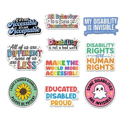 10 Pcs Disability Awareness Stickers Pack | Invisible & Proud Vinyl Decals | Accessibility and Human Rights Gift