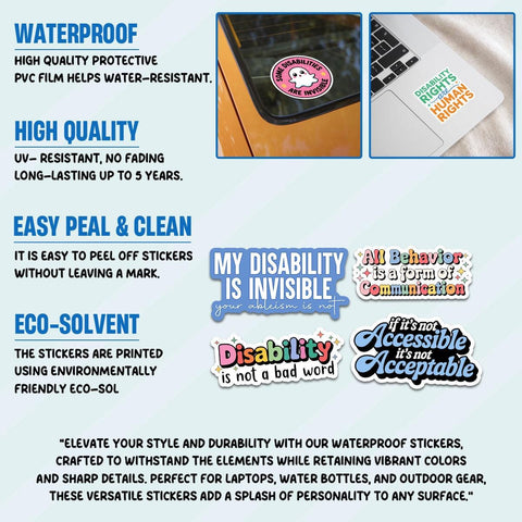 10 Pcs Disability Awareness Stickers Pack | Invisible & Proud Vinyl Decals | Accessibility and Human Rights Gift
