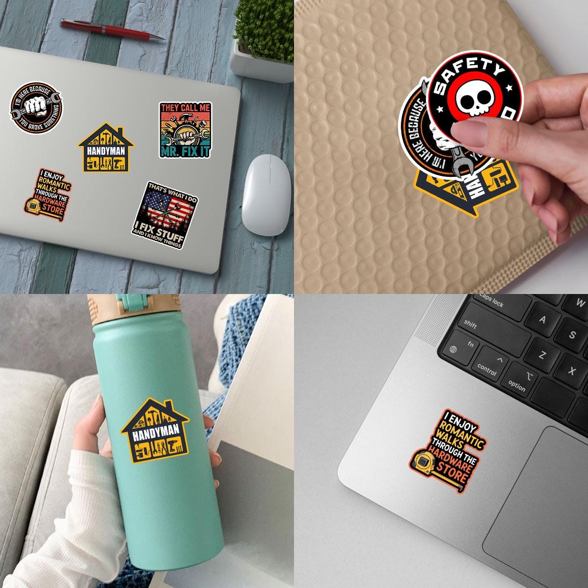 10 Pcs Handyman & Blue Collar Stickers Pack | Funny Technician Vinyl Decals | Gift for Mr. Fix It, Plumbers and DIYers