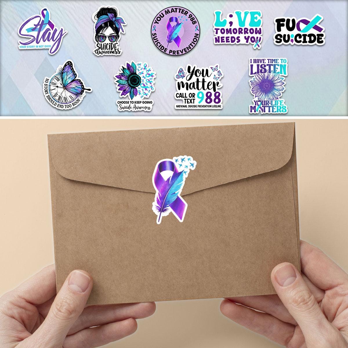 10 Pcs Suicide Awareness Stickers Pack | Mental Health & Prevention Vinyl Decals | Inspirational and Supportive Stickers