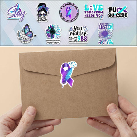 10 Pcs Suicide Awareness Stickers Pack | Mental Health & Prevention Vinyl Decals | Inspirational and Supportive Stickers