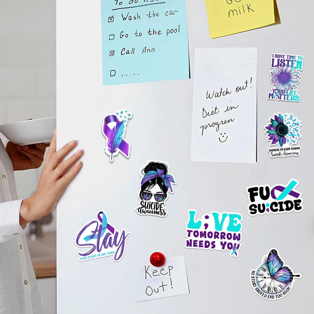 10 Pcs Suicide Awareness Stickers Pack | Mental Health & Prevention Vinyl Decals | Inspirational and Supportive Stickers