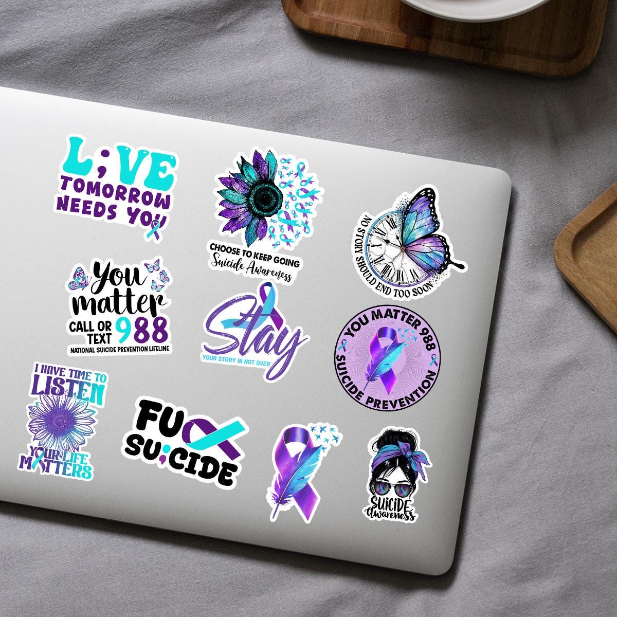 10 Pcs Suicide Awareness Stickers Pack | Mental Health & Prevention Vinyl Decals | Inspirational and Supportive Stickers