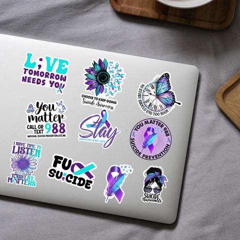 10 Pcs Suicide Awareness Stickers Pack | Mental Health & Prevention Vinyl Decals | Inspirational and Supportive Stickers