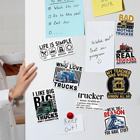 10 Pcs Trucker Humor Stickers Pack | Funny Truck Driver Vinyl Decals | CDL, Big Trucks, Flatbed & Trucking Gifts