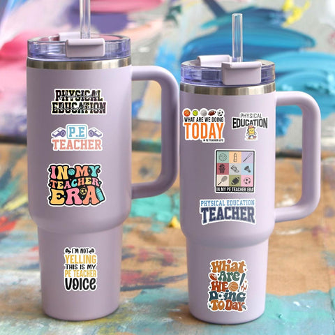 10 Pcs PE Teacher Stickers Pack | Fun & Colorful Physical Education Vinyl Decals | Gift for Teachers, Coaches and PE Lovers