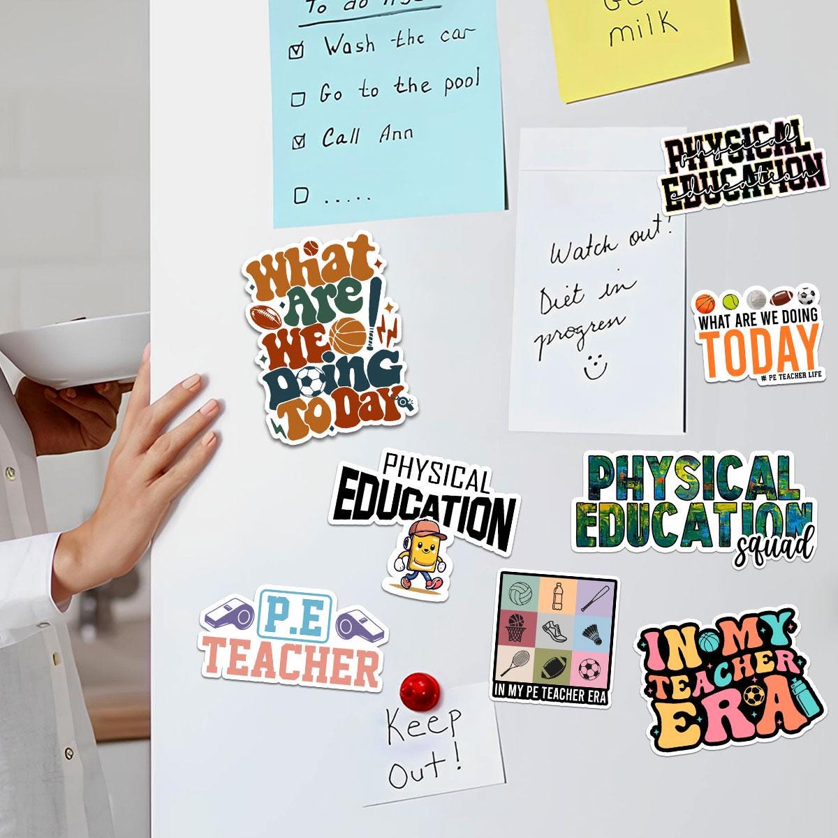 10 Pcs PE Teacher Stickers Pack | Fun & Colorful Physical Education Vinyl Decals | Gift for Teachers, Coaches and PE Lovers