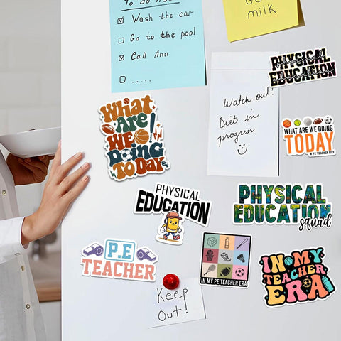 10 Pcs PE Teacher Stickers Pack | Fun & Colorful Physical Education Vinyl Decals | Gift for Teachers, Coaches and PE Lovers