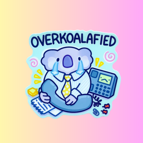 Overqualified Sticker | Funny Koala Business Office Humor | Corporate Job Design for Laptop, Water Bottle