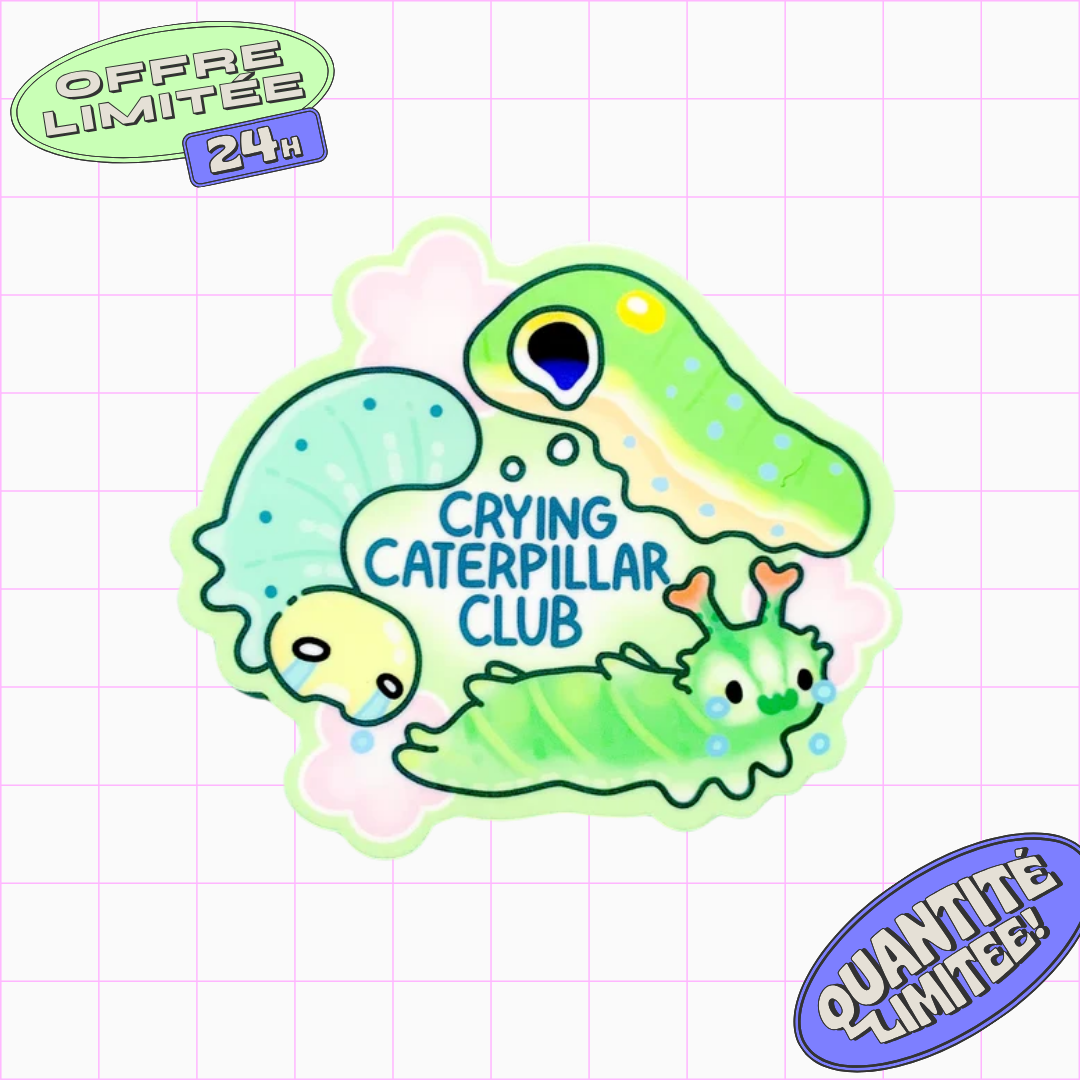 Crying Caterpillar Club Sticker Cute Worm Grub Design Emotional Nature Spring Sticker for Laptop, Water Bottle