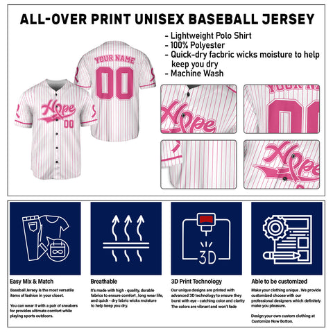 Personalized Number and Name Hope Breast Cancer Jersey, Baseball Breast Cancer Survivor Pride Jersey