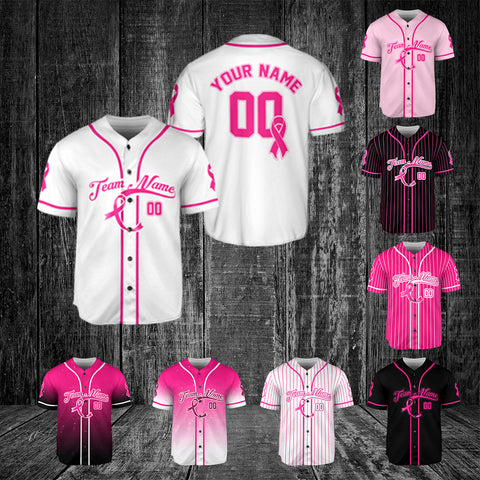 Customized Name Team Name Number Breast Cancer Baseball Jersey, Breast Cancer Survivor Pride unisex shirt for women men
