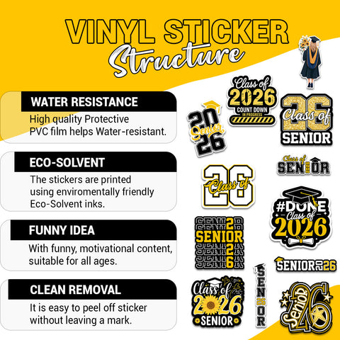 10 Pcs Senior 2026 Stickers, Cute Girly High School Sticker for Student, 2026 Senior Stickers Graduation Class of 2026 Gift College Student Decoration for Laptop Bottle Tablet Case