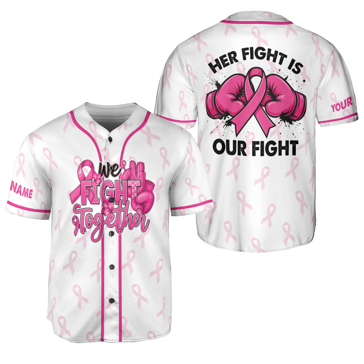 Personalized Name Breast Cancer Jersey, Breast Cancer Awareness We fight together Baseball Jersey for women men