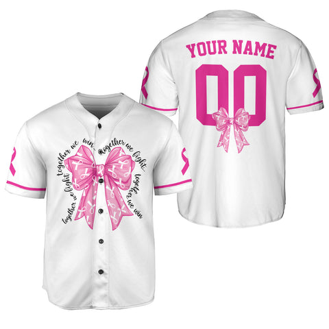 Personalized Number and Name Pink Bow Breast Cancer Jersey, Baseball Breast Cancer Survivor Pride Jersey