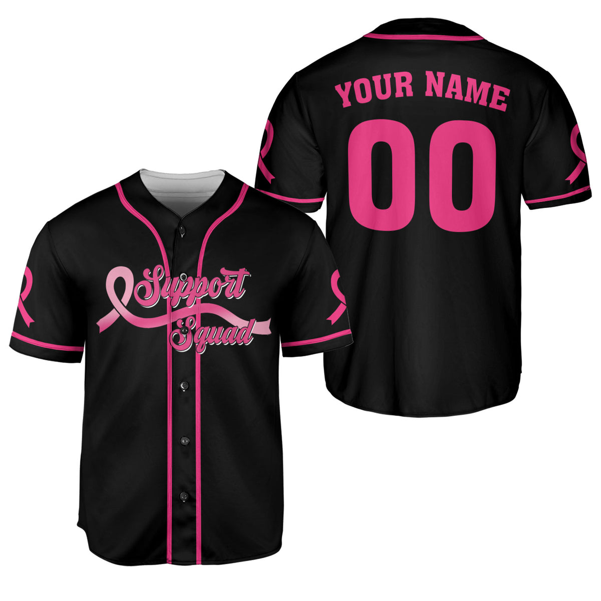 Personalized Number and Name Support Squad Breast Cancer Jersey, Baseball Breast Cancer Survivor Pride Jersey