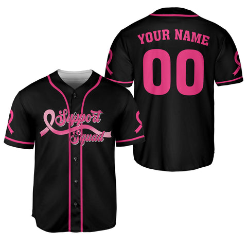 Personalized Number and Name Support Squad Breast Cancer Jersey, Baseball Breast Cancer Survivor Pride Jersey