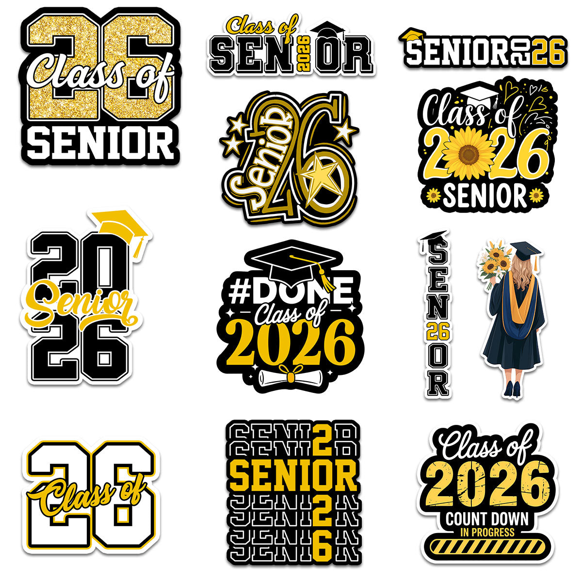 10 Pcs Senior 2026 Stickers, Cute Girly High School Sticker for Student, 2026 Senior Stickers Graduation Class of 2026 Gift College Student Decoration for Laptop Bottle Tablet Case