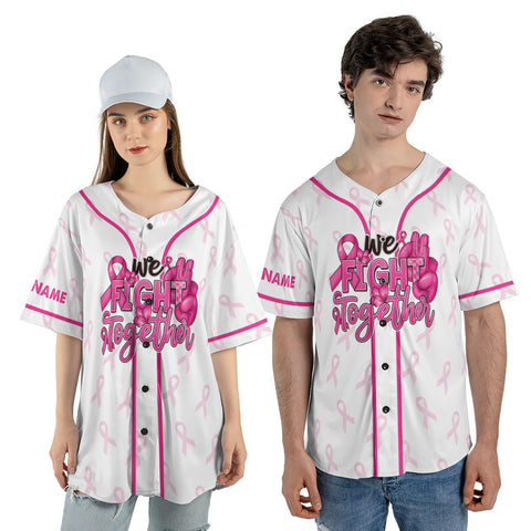 Personalized Name Breast Cancer Jersey, Breast Cancer Awareness We fight together Baseball Jersey for women men