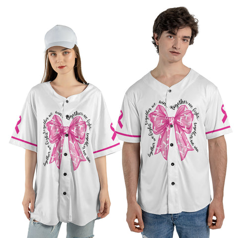 Personalized Number and Name Pink Bow Breast Cancer Jersey, Baseball Breast Cancer Survivor Pride Jersey
