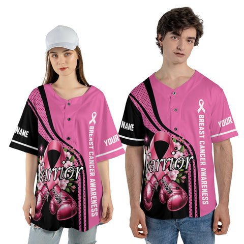 Personalized Name Breast Cancer Jersey, Breast Cancer Awareness Warior Baseball Jersey for women men
