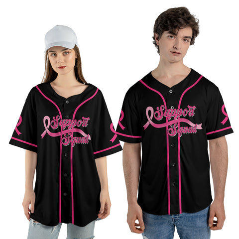Personalized Number and Name Support Squad Breast Cancer Jersey, Baseball Breast Cancer Survivor Pride Jersey