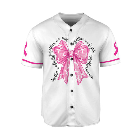 Personalized Number and Name Pink Bow Breast Cancer Jersey, Baseball Breast Cancer Survivor Pride Jersey