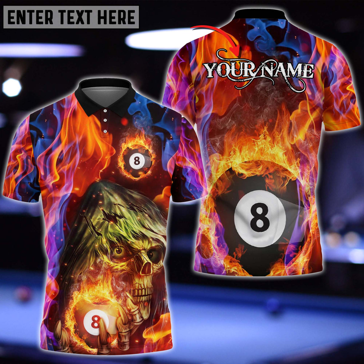 Mostprints Personalized Billiard Ball Fire 8 Multicolored Polo Shirt