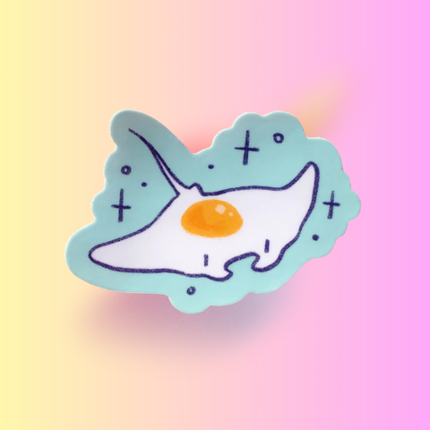 Manta Ray Egg Sunny Side Up Sticker | Cute Aquatic Animal Sting Ray Design | Sticker for Laptop, Water Bottle, Aquarium Lovers